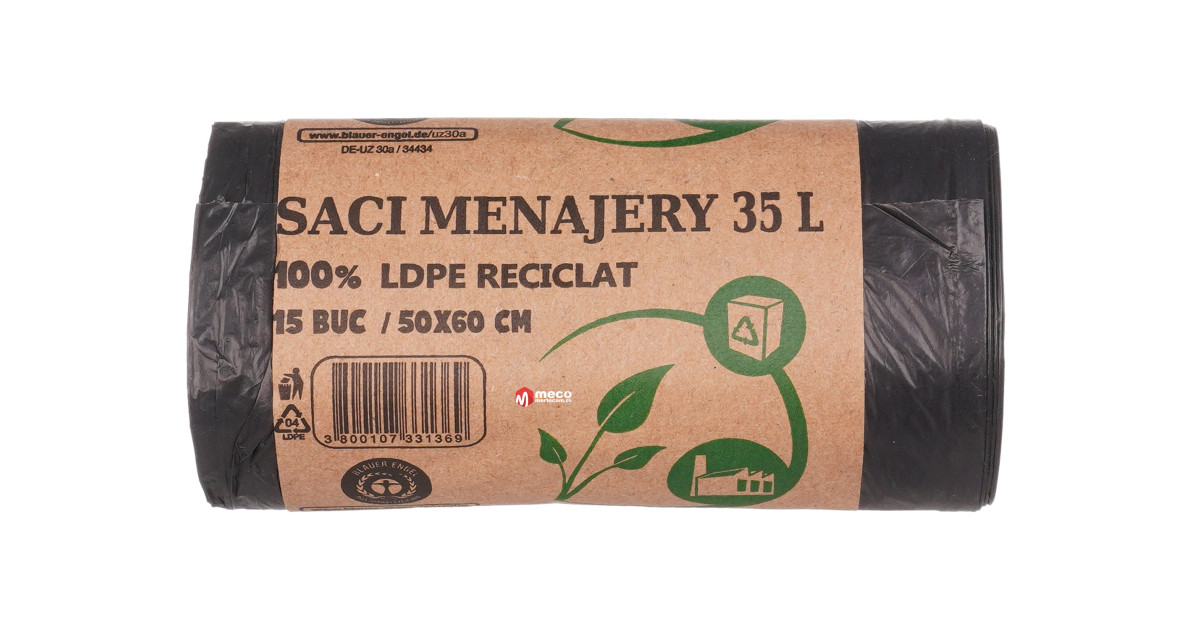 Saci Menajeri LDPE Reciclat 35 Litri 15 Buc Mertecom Ro