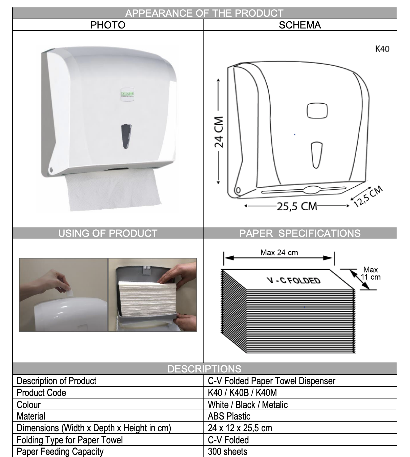 Dispenser alb prosoape hartie V MINI Meco K40