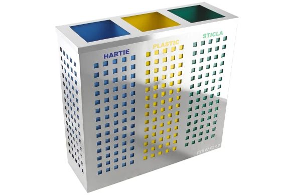 Cos colectare selectiva inox satin Meco 3x37 litri 25x75x70cm