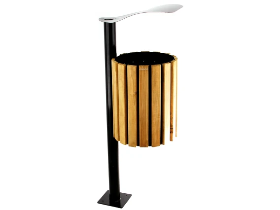 Cos gunoi stradal negru cu lemn Meco 28litri 40x100cm