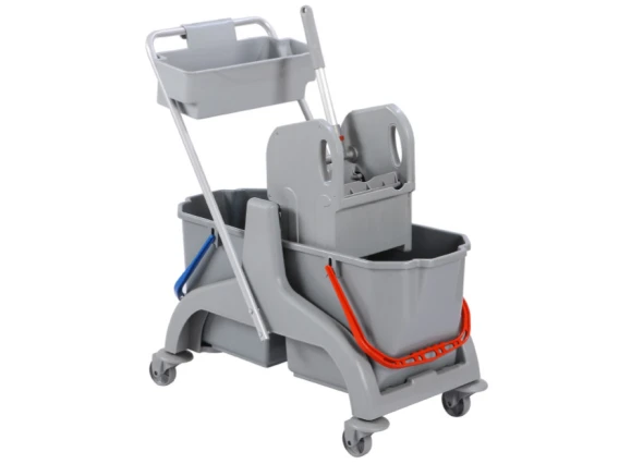Carucior curatenie Bayersan gri 2 galeti x 25 litri, suport accesorii, storcator profesional