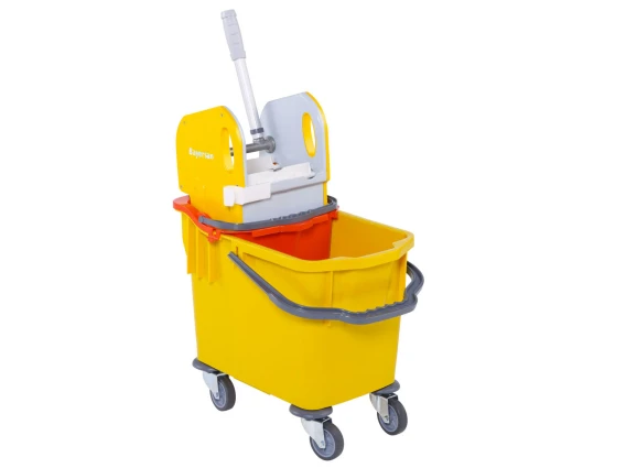Carucior curatenie Bayersan galben 2 compartimente, storcator profesional, roti cauciuc