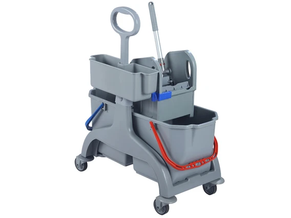 Carucior curatenie Bayersan gri 2 galeti x 25 litri, suport accesorii, storcator profesional SCHEC50DB