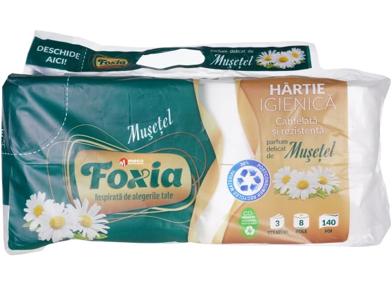 Hartie igienica Foxia 8role 3straturi 140foi (Musetel)