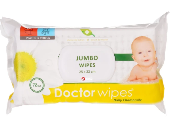 Servetele umede cu capac Doctor Wipe's Jumbo Baby chamomile