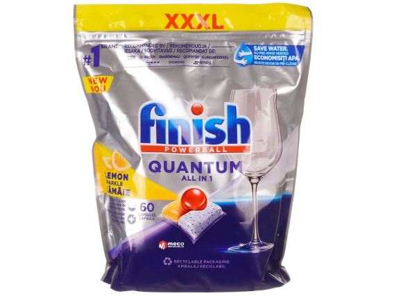 Detergent vase pentru masina de spalat Finish tablete all in 1 Quantum Lemon 60 Buc