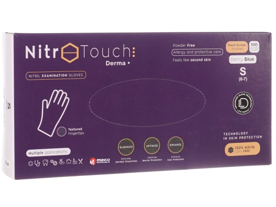 Manuși nepudrate Nitril Examinare Nitro Touch Derma Plus Albastre (100buc/cutie) marime S