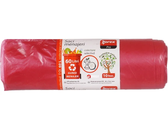 Saci menajeri Zorex 60 litri 10 bucati rosu