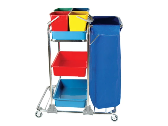 Carucior curatenie cromat, 3 polite si un sac MZDE3103