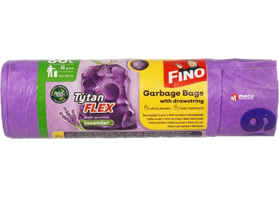 Saci menaj Fino Aroma Tytan Flex cu snur 60 litri 8 buc Lavanda