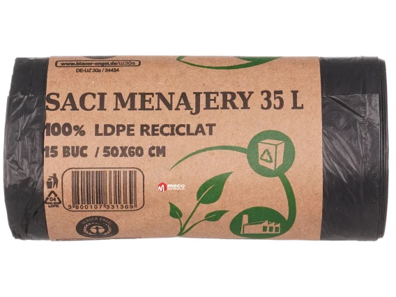 Saci menajeri LDPE reciclat 35 litri 15 buc