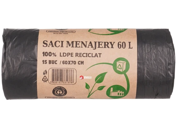 Saci menajeri LDPE reciclat 60 litri 15 buc