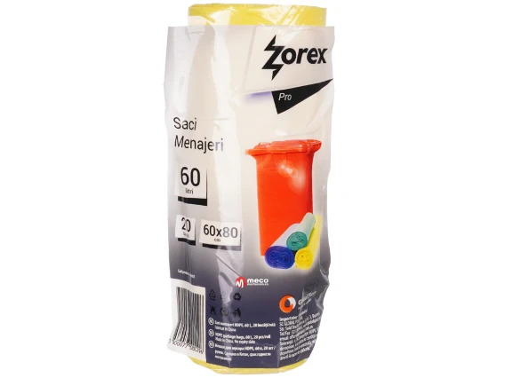 Saci menajeri Zorex 60 litri 20 bucati galben