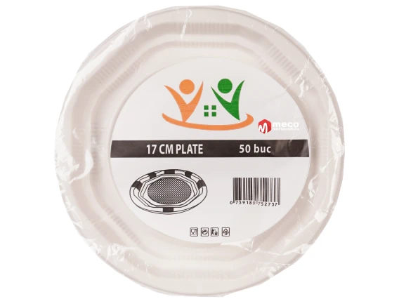 Farfurii rotunde plastic biodegradabil 17cm 50buc/set