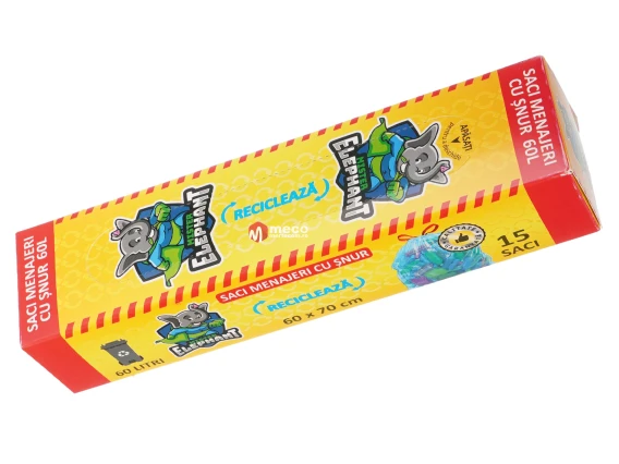 Saci menajeri galbeni cu snur Mr. Elephant 60 litri 15bucati
